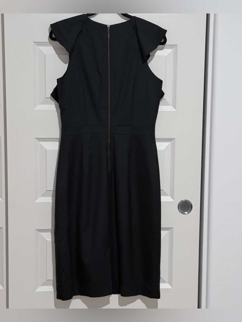 J. Crew Black Ruffle-Shoulder Midi Dress Size 8T - Picture 2 of 12